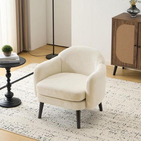 Fauteuil cocktail moderne en velours côtelé beige, design ergonomique, jusqu'à 113 kg (1/5)