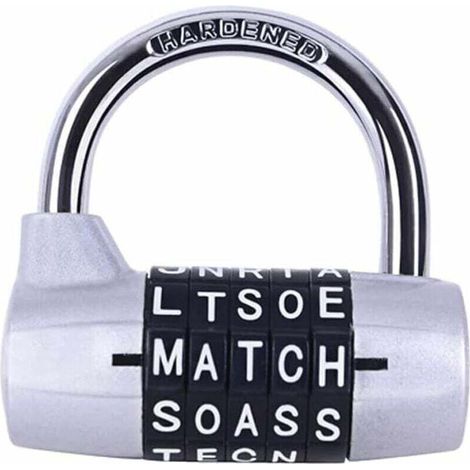 Serrure de casier de salle de sport, serrure à 5 lettres, serrure à combinaison à 5 chiffres, cadenas de sécurité pour casier de salle de sport, casier de sport, clôture, étui, rangement à loquet (arg