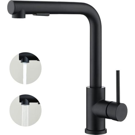SJQKA Kitchen mixer with pull-out spray, Single lever, 360° rotation, 2 spray modes Kitchen sink faucet - Black (1/5)