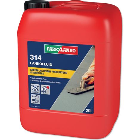 Parexlanko – Mortier fluidifié 20 L – Pour bétons et mortiers plastiques – Adjuvant non chloré pour chantiers humides