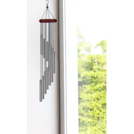 Carillon éolien extérieur argenté, 12 Tubes en Aluminium et Crochet, décoration pour la Maison, la terrasse, Le Jardin (1/5)