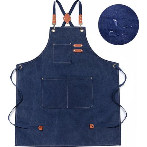 Grembiule da cucina professionale per uomo e donna, impermeabile, con 3 tasche e cinghie regolabili, ideale per ristoranti, pittura, giardinaggio e barbecue. (1/5)