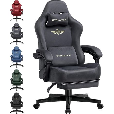 Chaise gaming ergonomique en tissu respirant – Dossier inclinable 90 à 150° – Repose-pieds extensible – Accoudoirs réglables – Gris
