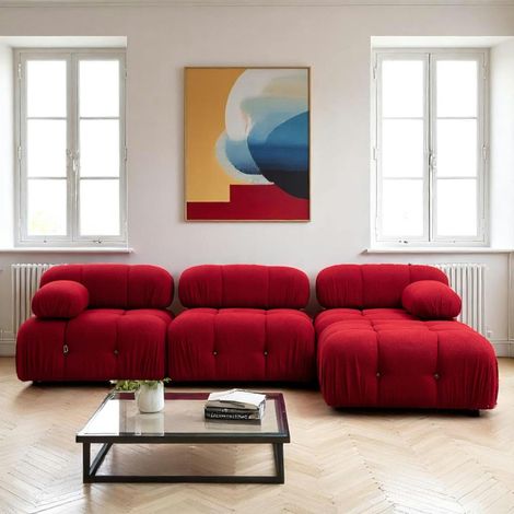 Canapé d'angle modulable rouge - tissu bouclette RONDA (1/5)