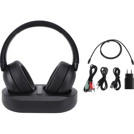 Cuffie wireless per guardare la televisione, Bluetooth 5.3 2.4 GHz con base di ricarica, ideali per anziani e persone della terza età, con spina europea. (1/5)