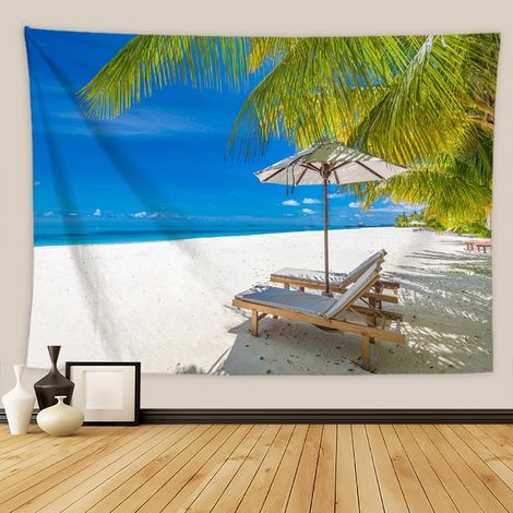 Fabric Wall Tapestry, 3D Wall Hanging Decoration, Aesthetic Wall Art Decoration for Living Room, Bedroom, Dormitory - Summer Beach (White, 95x73cm) (1/5)