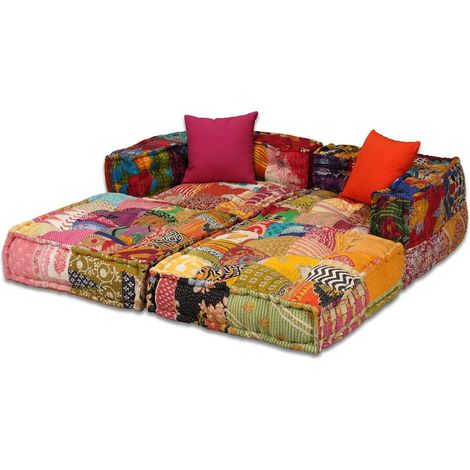 Maison Exclusive - Pouf Modulare a 2 Posti in Tessuto Patchwork