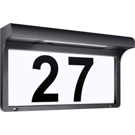 Modernes schwarzes Metall-Hausnummernschild mit Solar-LED-Beleuchtung, wasserfest für den Garten, wasserdichtes Adressschild für den Außenbereich (22,5 x 17,5 cm) (1/5)