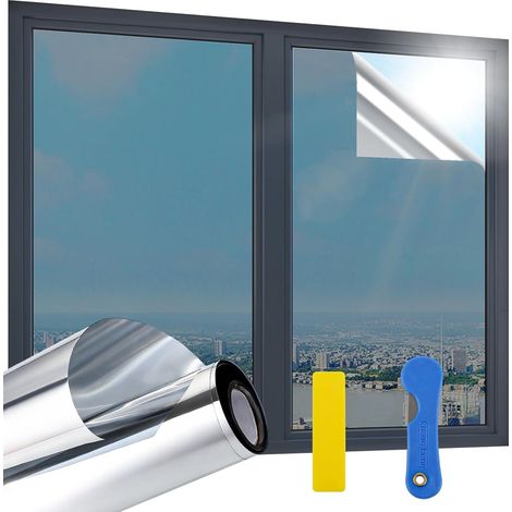Set of 3 Anti-Glare Mirror Window Films, 44.5 x 200 cm, Anti-Heat Window Film for Window Screens, Anti-Heat, Anti-UV, Electrostatic Mirror Sheet One-Way Glass (1/5)