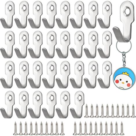 30 Pièces Crochet Manteau Mural, Crochets Mural, Crochet a Visser 27 mm, Crochet de Manteau, Crochet Mural de Acier Inoxydable, Rétro Crochet de Porte Métal pour la Maison (Argent) (1/5)