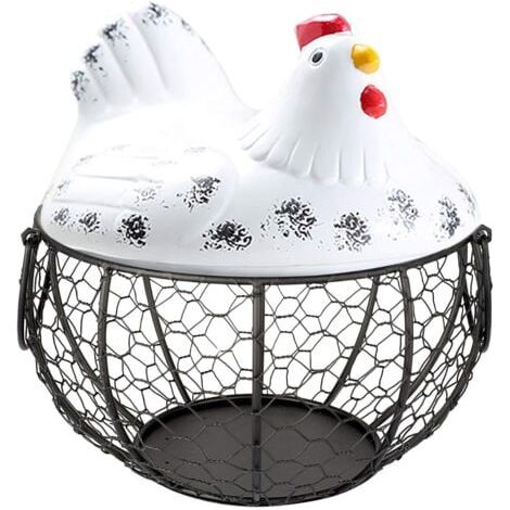 Cestino portauova con coperchio in ceramica a forma di gallina, organizer per snack di frutta (1/5)