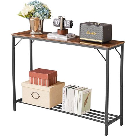 Table Console, Table d’Entrée, Bout de Canapé, Table Console Étroite avec Étagères, Table de Présentation, Pieds Réglables, pour Salon, Entrée, Couloir 107 x 30 x 78CM Marron Rustique HST006H (1/5)