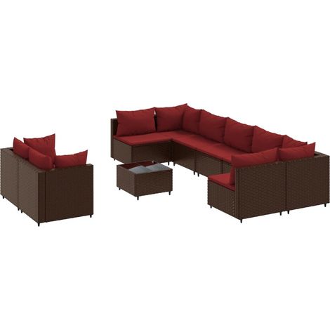 Set Divani da Giardino 10pz con Cuscini in Polyrattan Marrone vidaXL (1/5)
