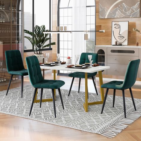 MEUBLIV Set tavolo da pranzo 117 cm con 4 sedie verde scuro e gambe dorate (1/5)