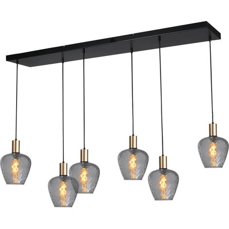 Lampe suspendue 6 lumières - dorée - Porto avec des verres à fumée Diamond - 2711-05-02-130-25-65