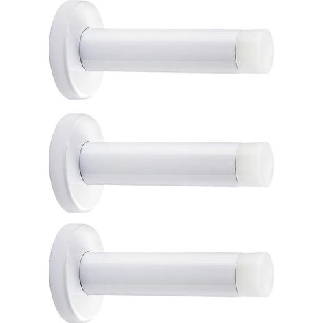 Butée de porte en acier inoxydable avec embout en caoutchouc, protection de porte murale, blanche, lot de 3 butées de porte de 8,9 cm (3,5 pouces).