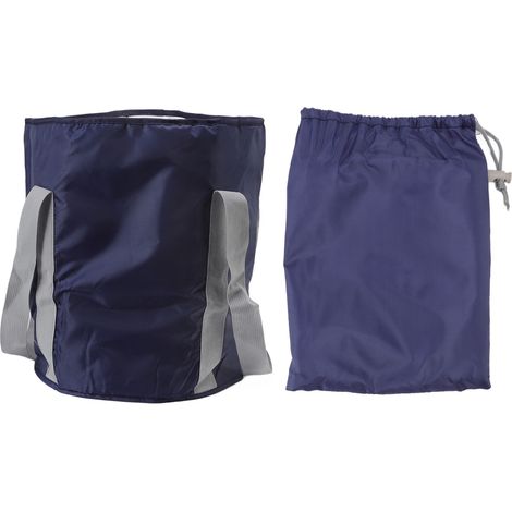 Seau pliable pour pieds en polyester double couche, avec sac de rangement, bleu marine, idéal pour le camping et les activités de plein air. (1/5)