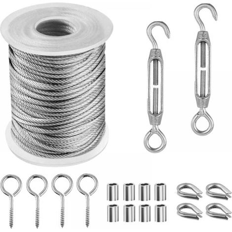 Corde à Linge Extérieur en Acier Inoxydable 15M Câble Métallique pour Étendoir à Suspendre (1/3)