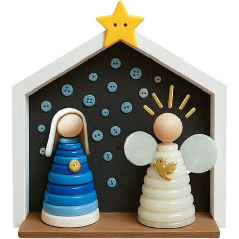 Kit Scene De La Nativité En Boutons - Maison En Bois Pour Décoration De Noël - Activité Créative Pour Adultes Et Enfants - Lot Complet Avec Boutons Et Accessoires - 1 Pièce (1/5)