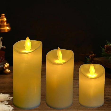 Lot de 3 bougies LED, flamme dynamique, plastique étanche IPX5, lumière blanche chaude, pour mariage, église, fête (1/2)