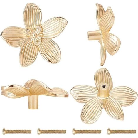 4 boutons tiroir fleur dorée alliage zinc avec vis pour cuisine et salon (1/4)