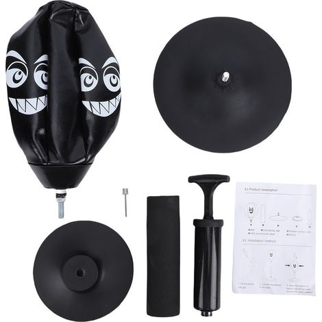 Sac de boxe de bureau avec Base à ventouse, balle d'entraînement de boxe Portable pour la maison et le bureau, pompe noire et (1/5)