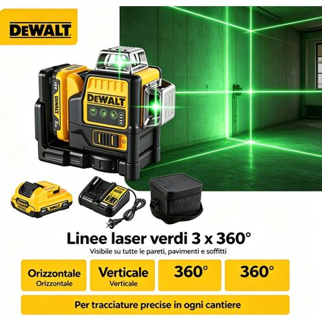 DEWALT DW089LG Livella Laser Verde 3x360° Autolivellante Kit con Batteria 12V e Caricabatterie per Ristrutturazione Casa