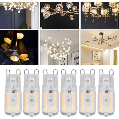 6 ampoules LED G9 5W, couvercle transparent avec 22 LED, gradables, blanc chaud 110-140V pour luminaires plafond, mur ou bureau