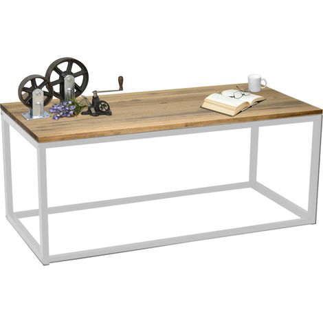 Mesa auxiliar iCub 120x45x40cm Blanca en madera maciza de pino acabado vintage estilo industrial Box Furniture