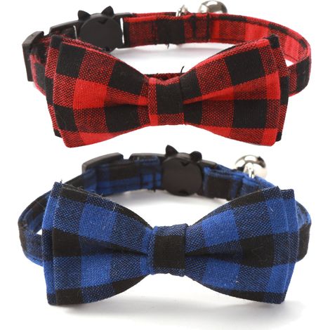 Lot de 2 colliers pour chat avec nœud papillon et clochette, collier de sécurité personnalisé pour chaton (1/5)