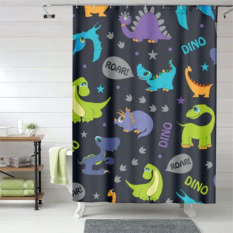 Rideau de douche décor dinosaure enfant, tissu salle de bain imperméable, 180x180 cm (1/5)
