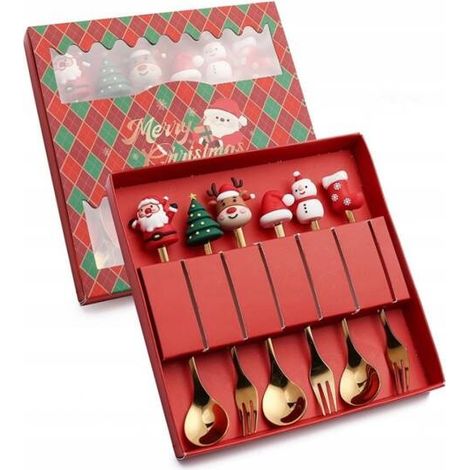 Ensemble de cuillères et fourchettes Ecarla avec figurines de Noël, 6 pièces dans une boîte LYZ5 (1/5)