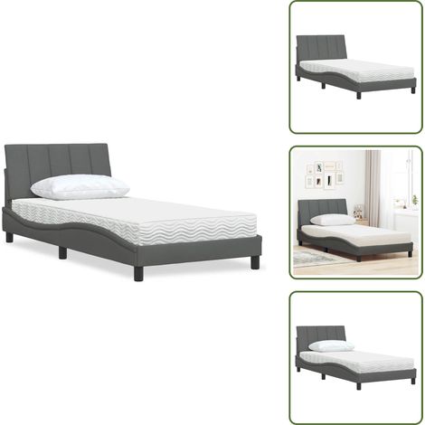 Cama de tela - vidaXL Cama con colchón Hanko tela gris oscuro 100x200 cm - Cama de madera