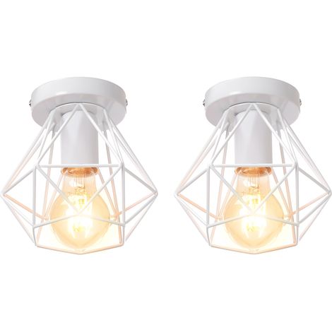 2 Pezzi Plafoniera da Soffitto, Ø16cm Mini Diamante Gabbia, Industriale Stile, E27 Attacco per Soggiorno Sala da Pranzo Bianco