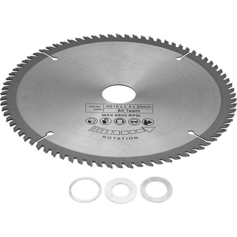 Lame de scie circulaire 210mm×30mm Diamètre de l'alésage 80 dents Lame de scie circulaire avec 3 joints toriques en carbure cémenté (1/5)