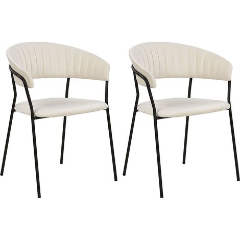Set di 2 sedie da pranzo moderne Seduta imbottita in velluto con braccioli Schienale curvo Gambe nere Bianco Sporco Mariposa