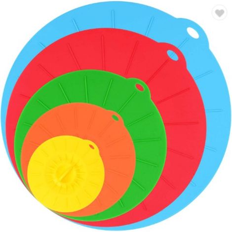 Tapas de silicona, juego de 5 piezas, tapa, silicona, ventosa, tapa, silicona, reutilizable, hermética, tapa para microondas (5 tamaños) (1/5)