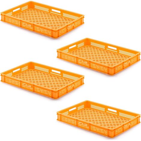 BRB Lot de 4 bacs de transport pour plaques de cuisson, 650 x 450 x 100 mm, orange, perforés