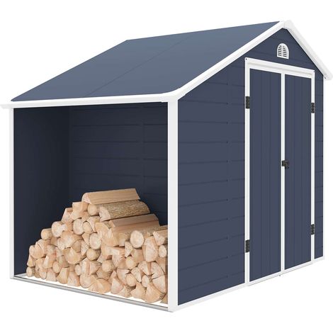 Abri de Jardin Résine Gardiun Sylvana B 5 m² 260x192x226 cm Anthracite avec Range Bûches Extérieur (1/5)