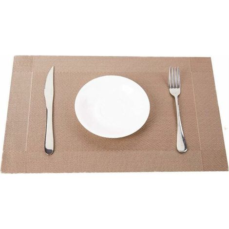 Lot de 4 sets de table lavables en PVC, sets de table rectangulaires en papier, antidérapants, résistants à l'usure, résistants à la chaleur (marron doré) (1/4)