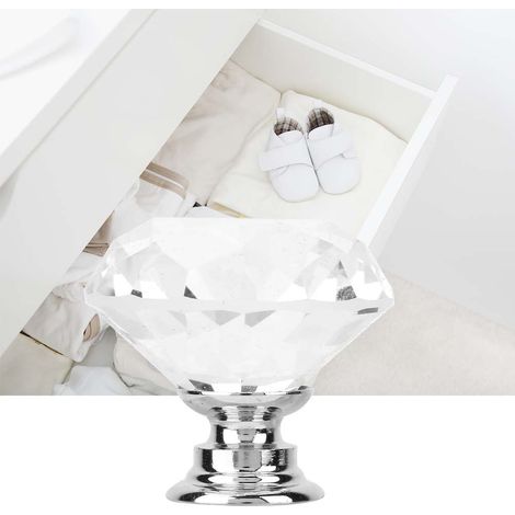 1 Stück 30 mm diamantförmiger Kristallglas-Griff für Schrank, Schublade oder Tür (transparent) (1/5)