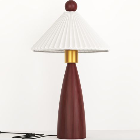Table Lamp with Wooden Base and White Cement Shade - Ambiana Brown