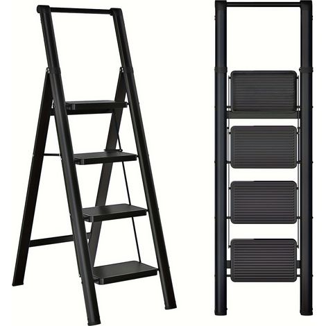 CHICFURN Escalera plegable de 4 peldaños 84 x 42 x 128,5 cm en acero negro, sin montaje (1/5)