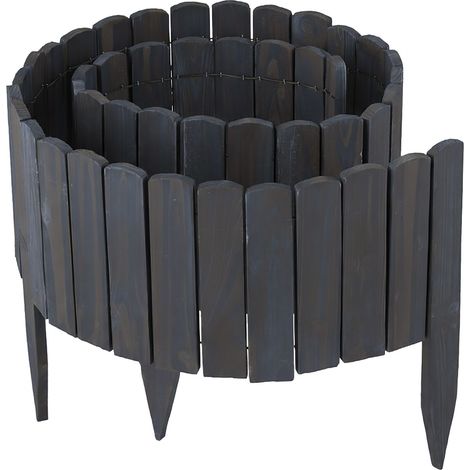 Relaxdays Beeteinfassung, 200 cm lang, flexibel, Sichthöhe: 25 cm, zum Stecken, Holz, Beetzaun, Rasenkante, anthrazit