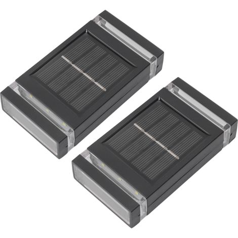 Lot de 2 appliques solaires murales à 6 LED, étanches, avec éclairage vers le haut et vers le bas, pour la décoration extérieure de jardin, allée, cour ou balcon. (1/5)