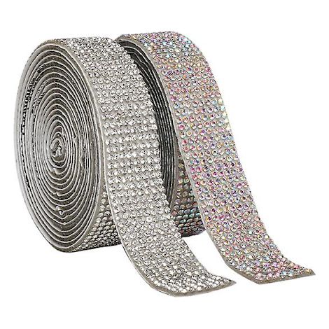 GHYT Lot de 2 rubans adhésifs strass cristal de 2,2 mètres, pour la décoration de voiture (paillettes et cristaux). (1/3)