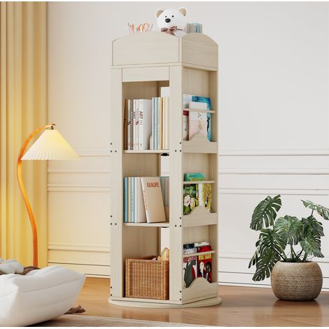 Drehbares Bücherregal 4 Ebenen 360° aus MDF 63 x 63 x 142 cm Natur OKWISH (1/5)