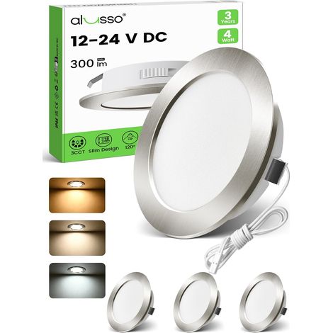 Lot de 6 spots LED encastrables 12V pour meubles cuisine salle de bain caravane et camping-car - Puissance de 4W, équivalent à 40W incandescence - Disponible en 3000K, 4000K, 6000K, Blanc (1/5)