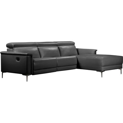 Lund-Canapé chaise longue avec 1 fauteuil inclinable manuel en PU noir (1/5)