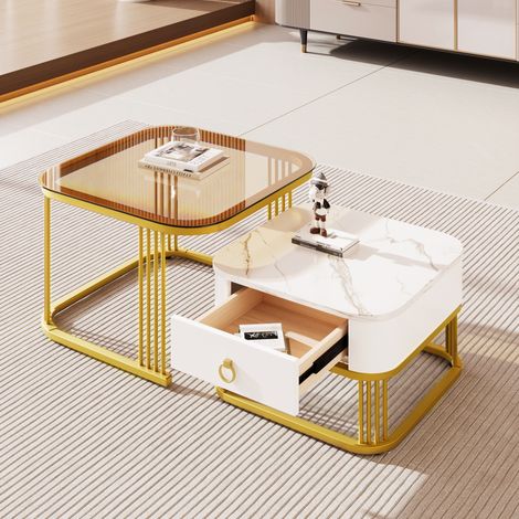 Mesa salón modular con cajones y efecto mármol OKMYHOME (1/5)